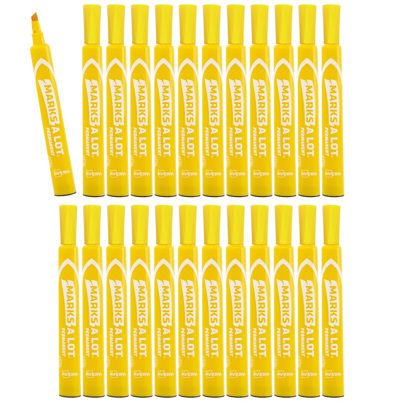 Avery Marks A Lot Permanent Markers, Chisel Tip, Large Desk-Style Size, 12  per Pack, 2 Packs, 24 Yellow Markers Total (50215)